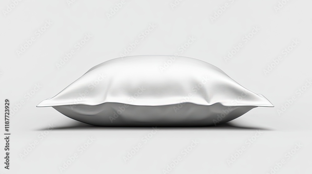 A clean, white, square pillow isolated on a light grey background. The pillow is smooth and appears soft. A clean, white, square pillow isolated on a light grey background. The pillow is smooth and appears soft.