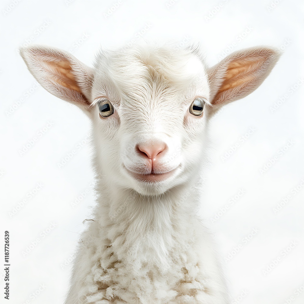 Cute lamb portrait, white background, farm animal, springtime Cute lamb portrait, white background, farm animal, springtime