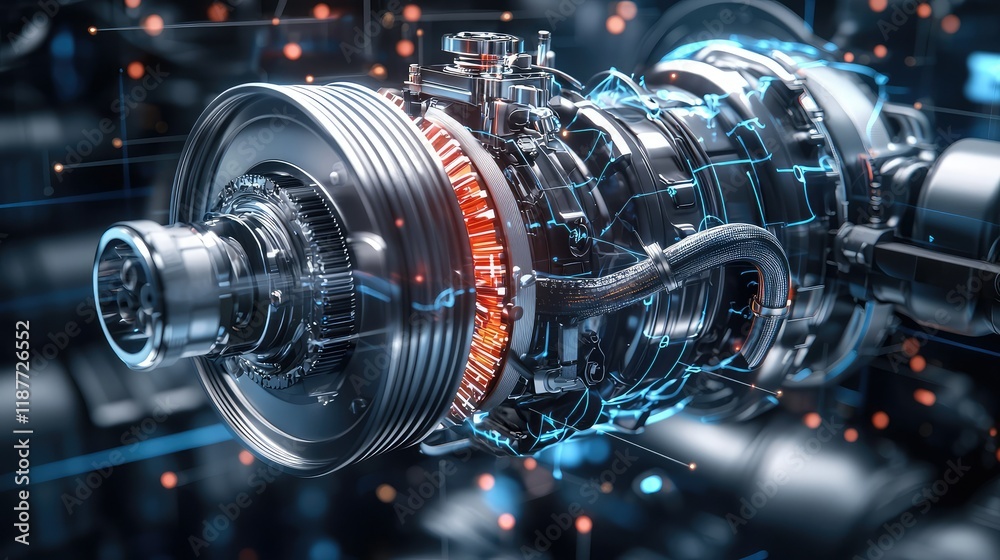 Fototapeta premium Detailed View of a Futuristic Jet Engine with Mechanical Components