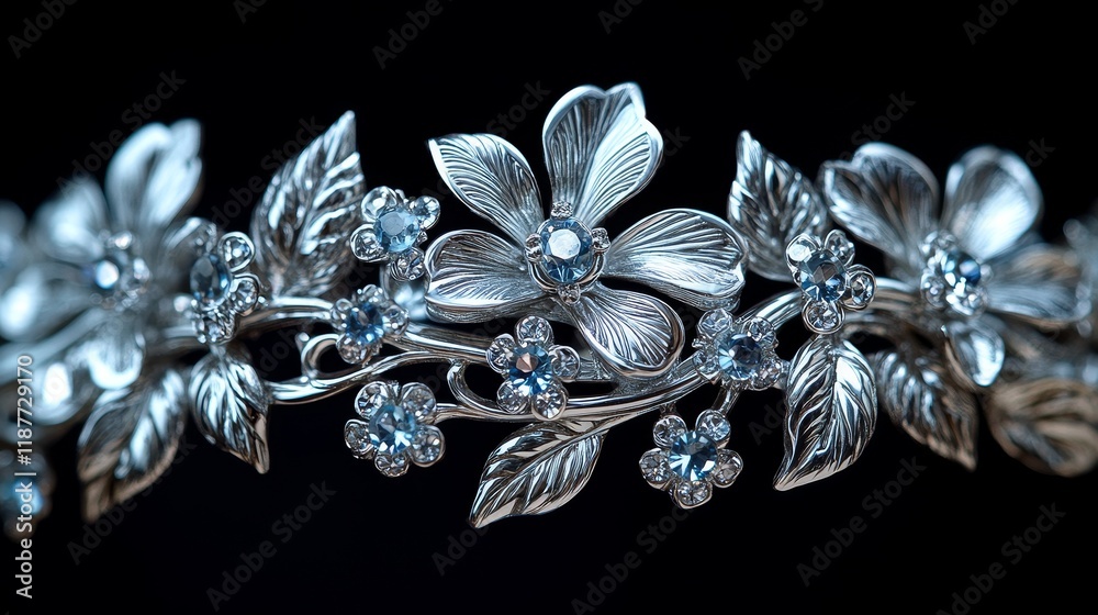 Fototapeta premium Elegant silver floral tiara with intricate gemstone detailing