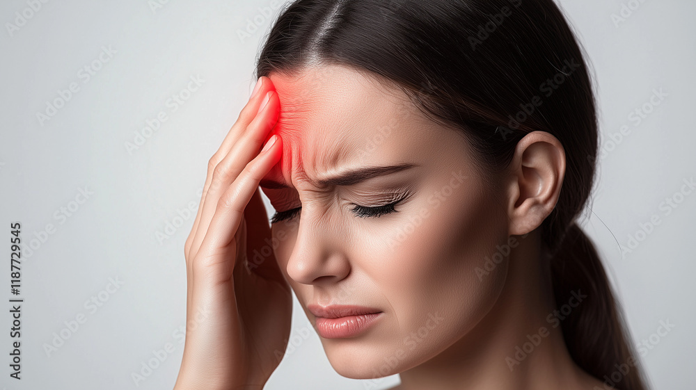 Woman Suffering from Headache or Migraine with Pain Highlight Woman Suffering from Headache or Migraine with Pain Highlight