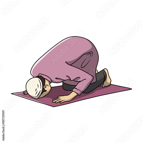 Muslim perform prostration poses during prayer photo