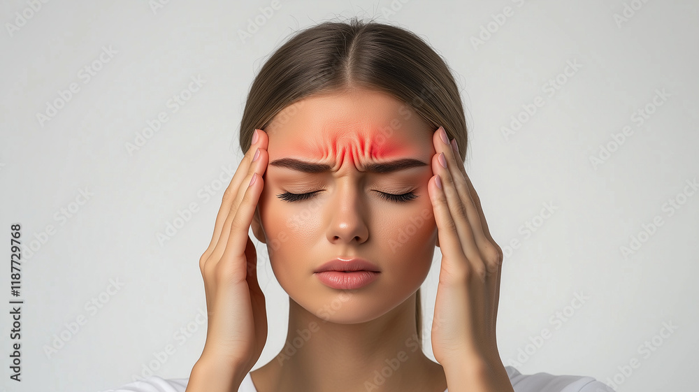 Fototapeta premium Woman Suffering from Headache or Migraine with Pain Highlight