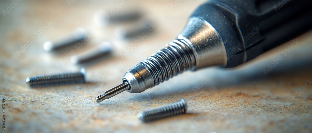Naklejka premium Close-up of micro-screws and a precision tool