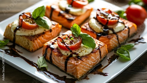 Wallpaper Mural Baked salmon topped with mozzarella, cherry tomatoes, and balsamic glaze. Torontodigital.ca