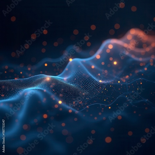 Abstract Dot Point Connect With Gradient Line And Aesthetic Intricate Wave Line Design