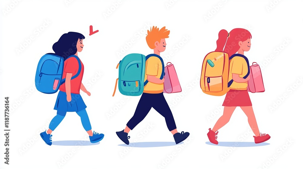 Obraz premium School friends walking home after class with backpacks on their backs