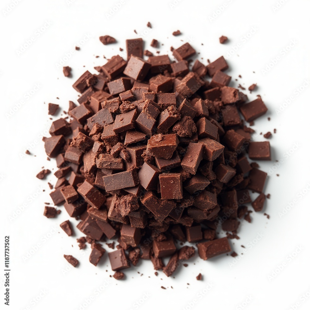 Fototapeta premium Chopped Dark Chocolate Isolated On White, Top View