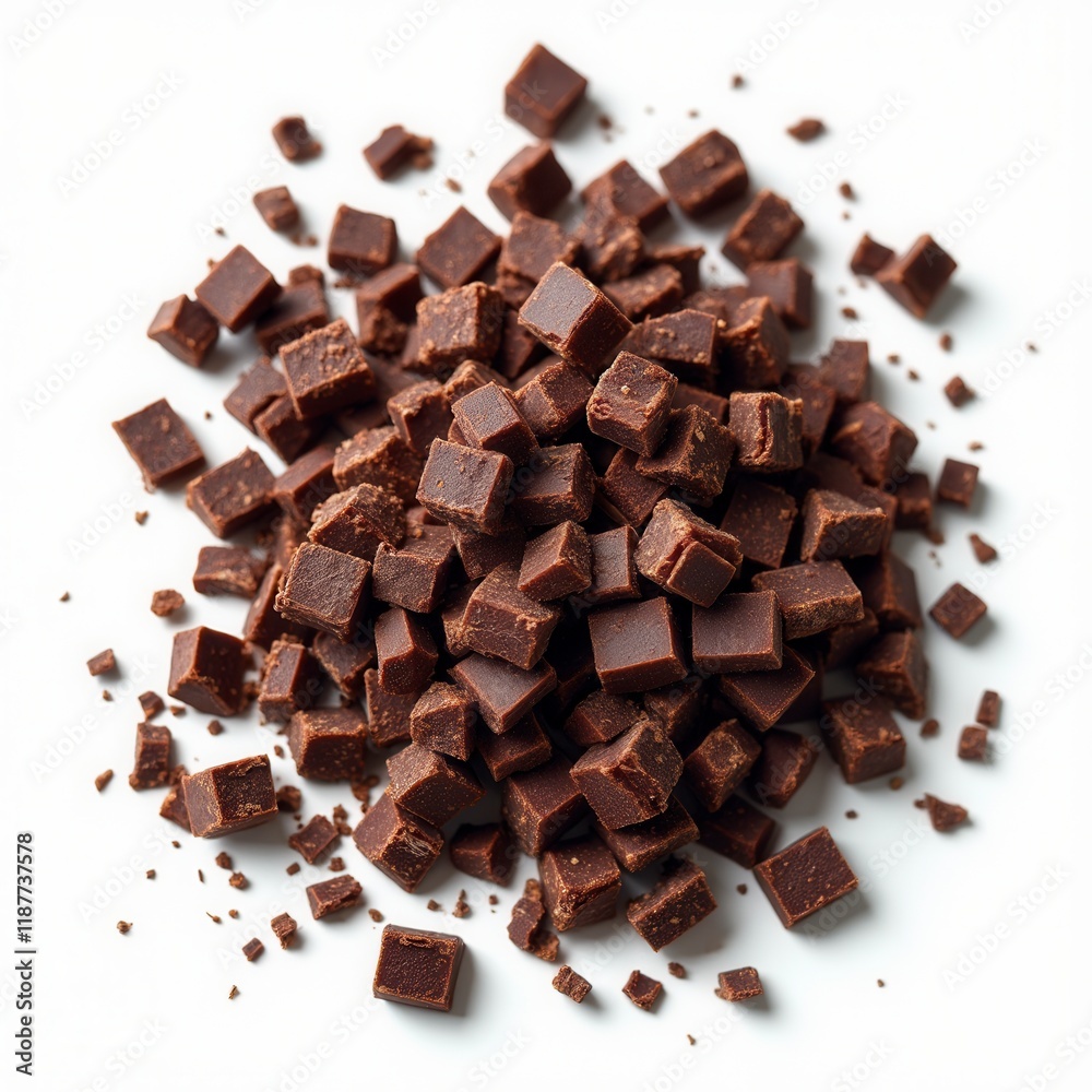 Chopped Dark Chocolate Isolated On White, Top View Chopped Dark Chocolate Isolated On White, Top View