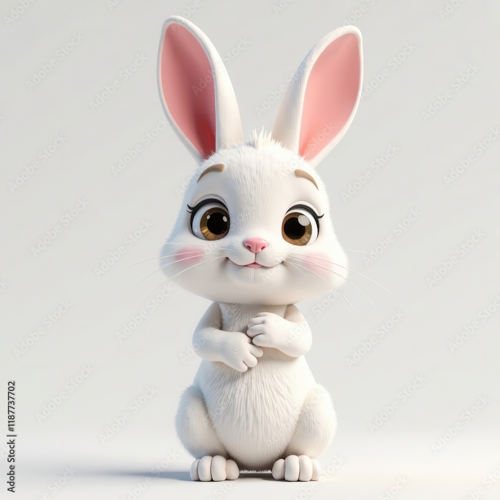 A small, fluffy white rabbit with large ears and big, expressive eyes stands upright with a joyful demeanor, showcasing its innocence and charm in a simple backdrop. A small, fluffy white rabbit with large ears and big, expressive eyes stands upright with a joyful demeanor, showcasing its innocence and charm in a simple backdrop.