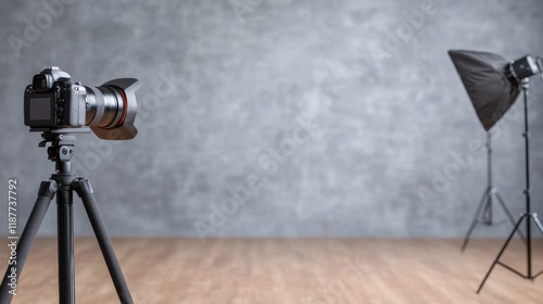 Professional photography studio setup with camera and lighting equipment