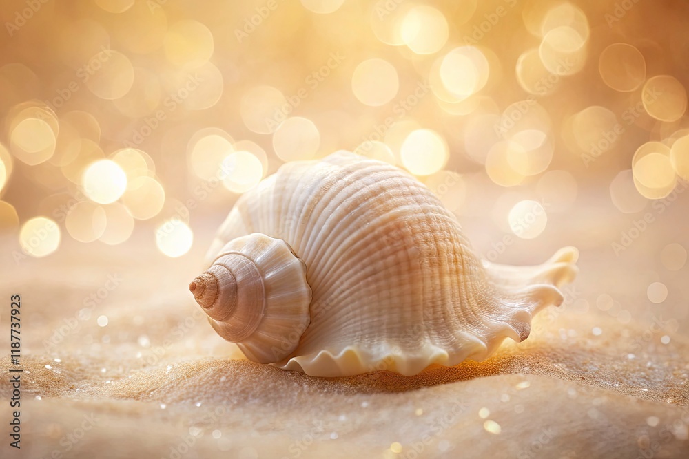 Bokeh Photography: Close-up White Seashell on Beige Background - Macro Image Bokeh Photography: Close-up White Seashell on Beige Background - Macro Image