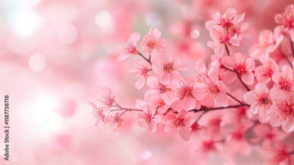 Pink cherry blossoms branch, bokeh background, spring, floral design Pink cherry blossoms branch, bokeh background, spring, floral design