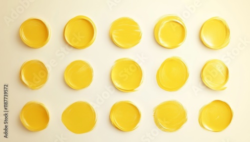 Yellow paint circles on white background.