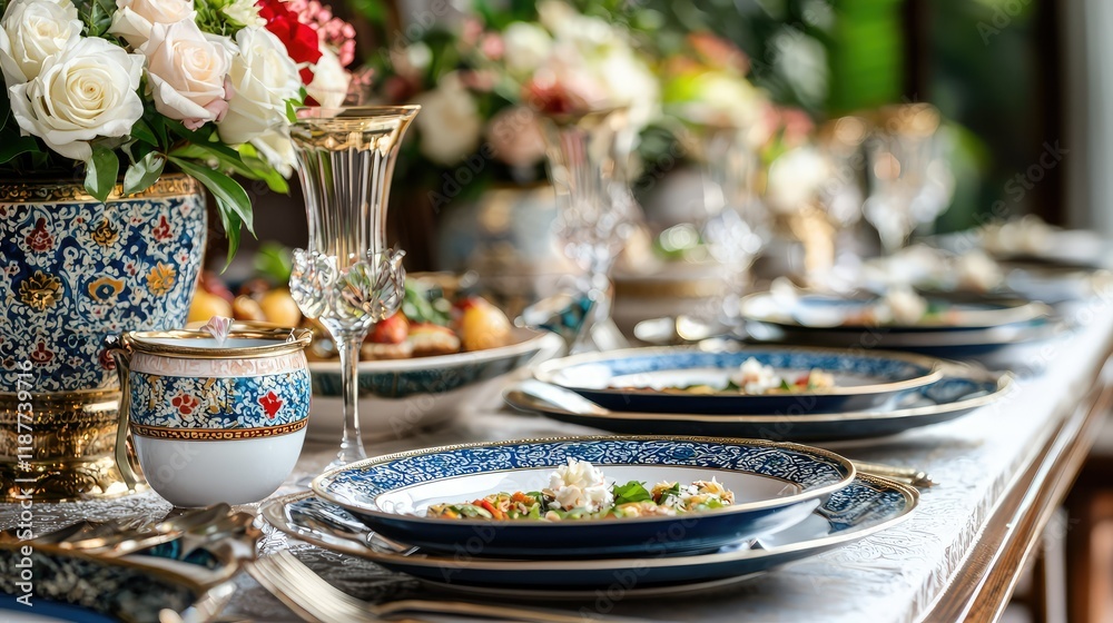 Elegant Table Setting with Fine Dining and Beautiful Floral Decor Elegant Table Setting with Fine Dining and Beautiful Floral Decor