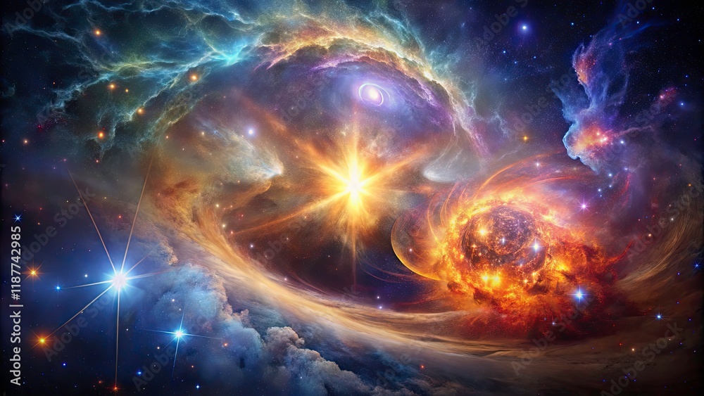 Obraz premium Cosmic Nebula Collision: Star Symphony, Generative AI Art, Space Galaxy