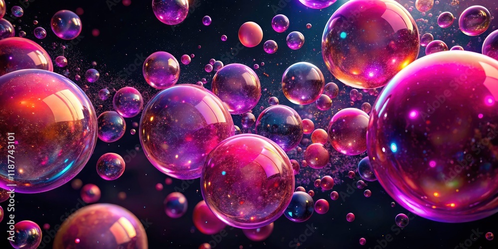 Cosmic Pink Bubbles: 3D Render of Celestial Spheres, Abstract Space Art, Aerial View Cosmic Pink Bubbles: 3D Render of Celestial Spheres, Abstract Space Art, Aerial View