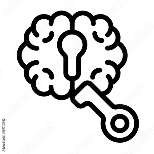 Brain with a Key Unlocking Line Icon
