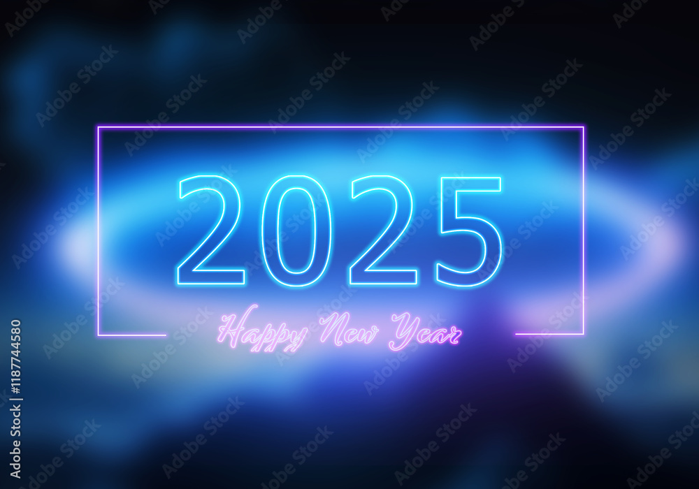 3d Rendering illustration of a happy new year glowing neon 2025 design 3d Rendering illustration of a happy new year glowing neon 2025 design