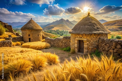 Eritrean & Ethiopian Teff Grain Harvest: Ancient Agriculture in Stone Architecture photo