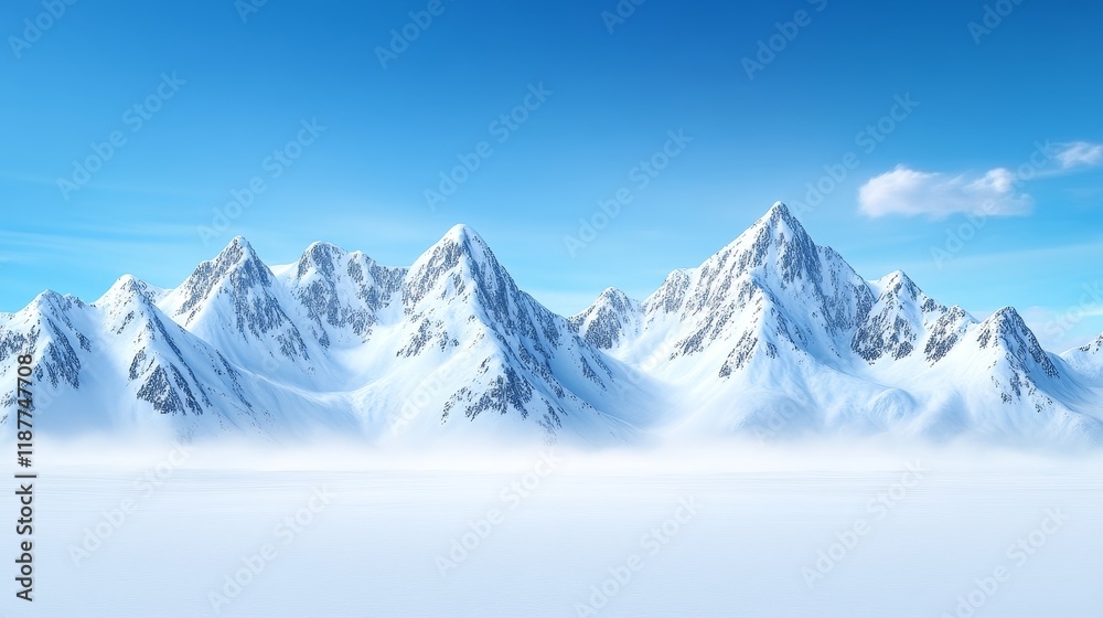 Obraz premium Majestic snowy mountain range under clear blue sky
