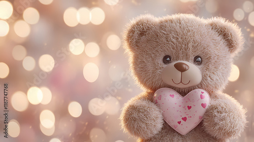 Romantic expression with pink teddy bear and heart