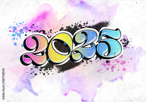 3d illustration of a colorful 2025 graffiti design