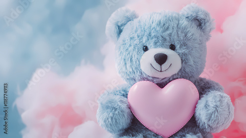 Romantic expression with pink teddy bear and heart