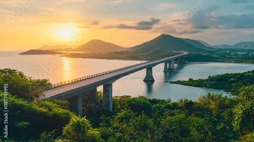 Majestic Bridge Over Tropical Sea at Sunset