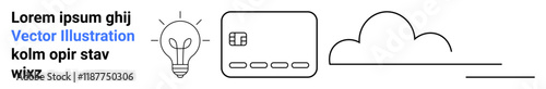Light bulb symbolizes ideas, payment card represents financial transactions, and cloud icon depicts cloud technology. Ideal for themes of innovation, technology, finance, cloud computing, fintech