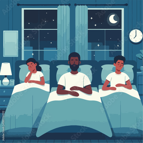 vector image of people sleeping at night