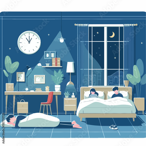 vector image of people sleeping at night