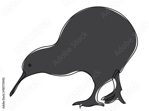 Kiwi bird in a continuous line format that can be edited later.