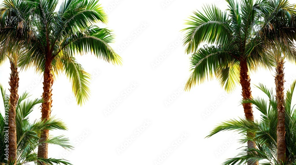 Fototapeta premium Lush Tropical Palm Trees on White Background: Summer Vacation Paradise