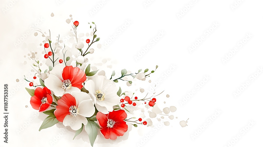 Naklejka premium Elegant Red White Floral Watercolor Bouquet