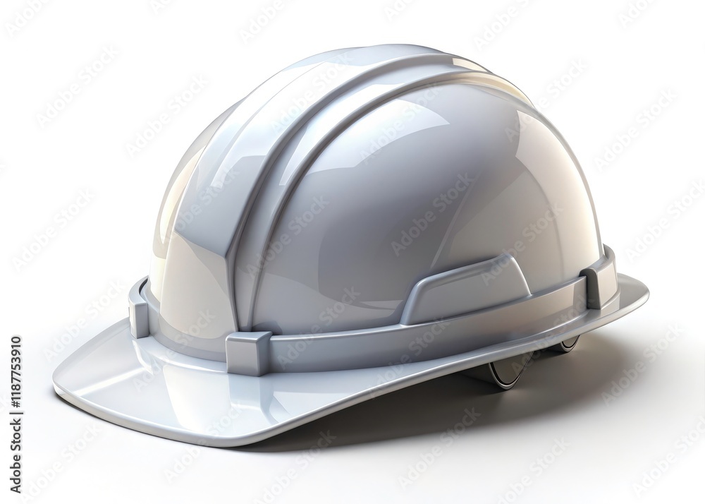 A pristine white hard hat, digitally rendered, stands out against a pure white background. Safety first. A pristine white hard hat, digitally rendered, stands out against a pure white background. Safety first.
