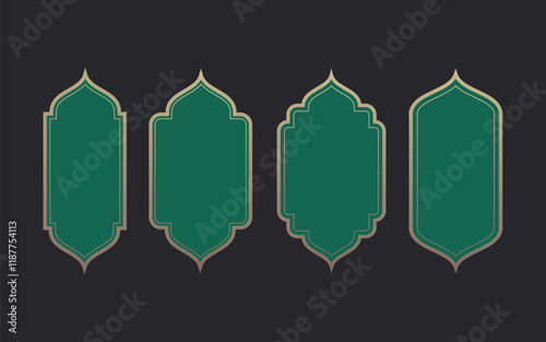 Ramadan frame shapes. Golden border with pattern for banner. Islamic luxury design elements for decoratio Vintage vector templates.