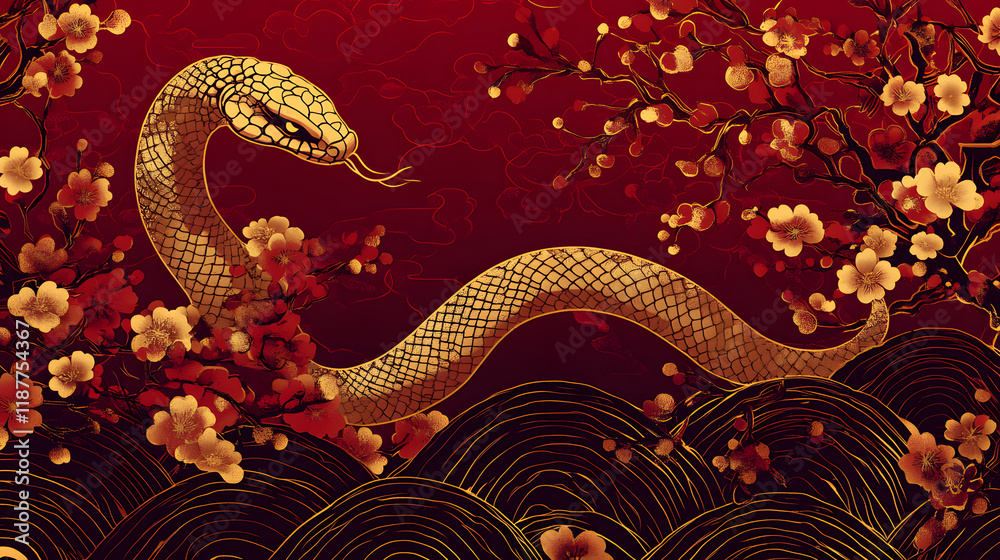 Obraz premium Easy-to-Understand Sentence for Naming: Traditional Chinese dragon illustration with decorative patterns ,Chinese New Year 2025