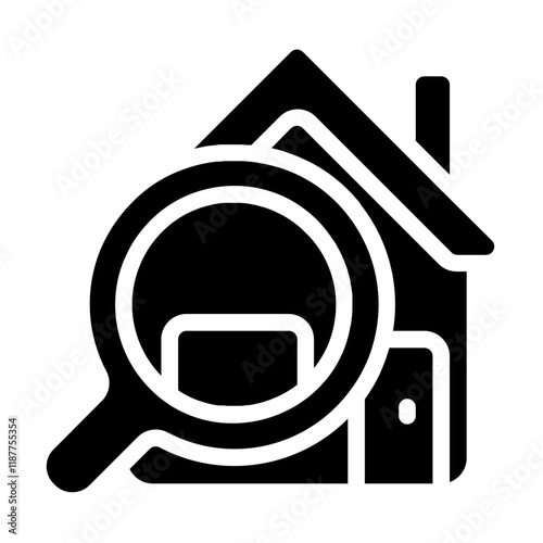 Magnifying Glass over House Solid Icon