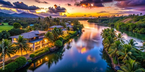 Fiji Luxury Villas: Aerial Riverfront View, Wailoaloa Beach, Long Exposure photo