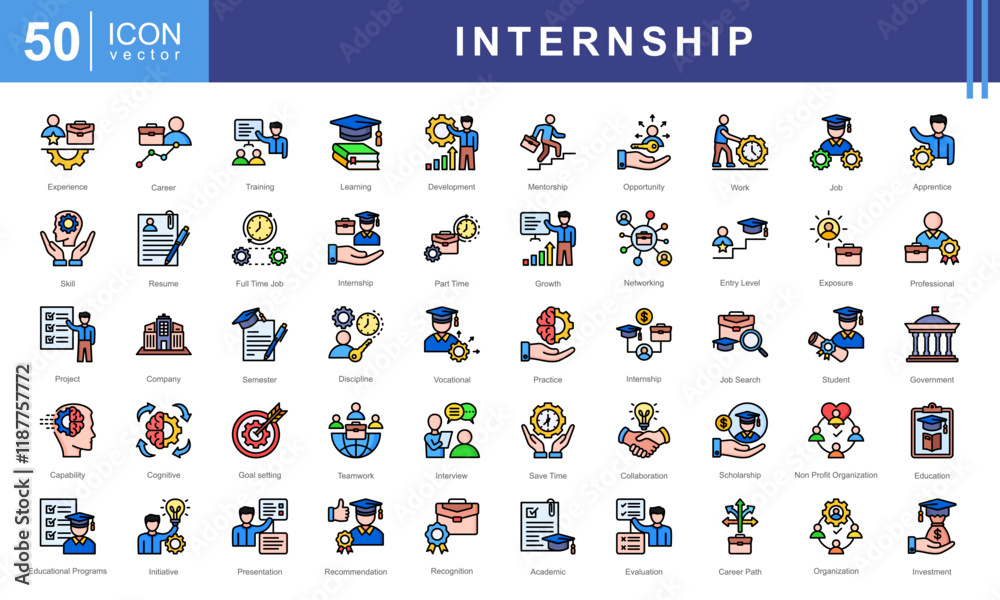 custom made wallpaper toronto digitalInternship icon collection set. Containing work experience, apprentice, practice, employee, recruitment, student icon.