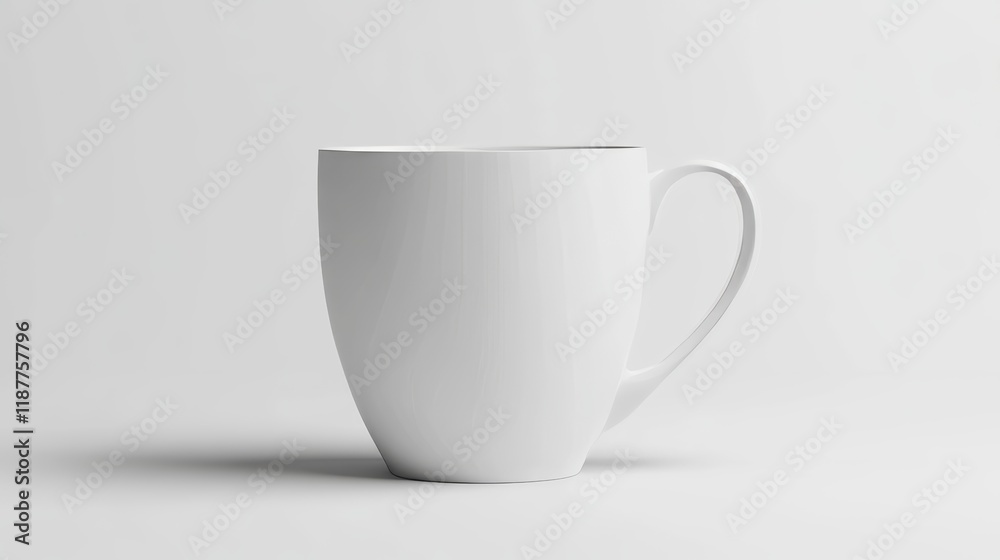 Minimalist plain white ceramic coffee mug on a light gray background Minimalist plain white ceramic coffee mug on a light gray background