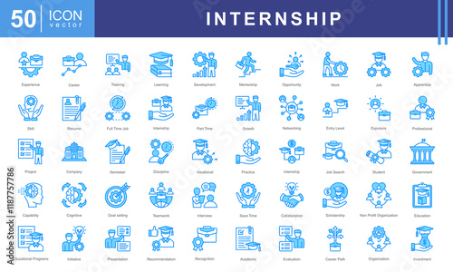 Internship icon collection set. Containing work experience, apprentice, practice, employee, recruitment, student icon.