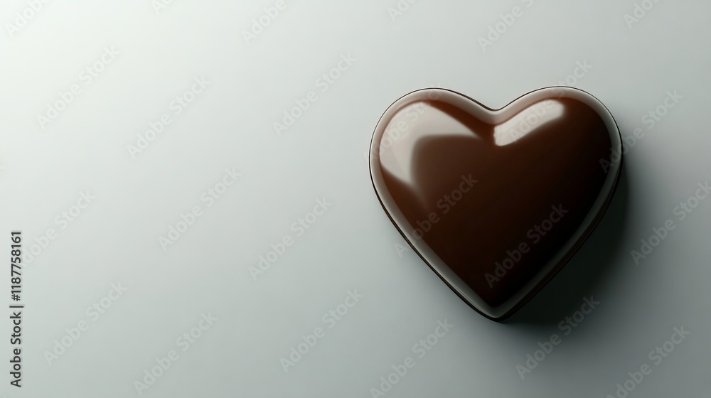 Smooth chocolate heart on minimalist light background Smooth chocolate heart on minimalist light background