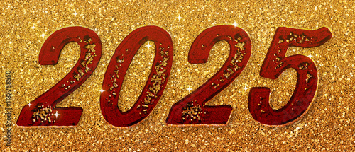 3d Rendering Illustration of a red golden 2025 design.