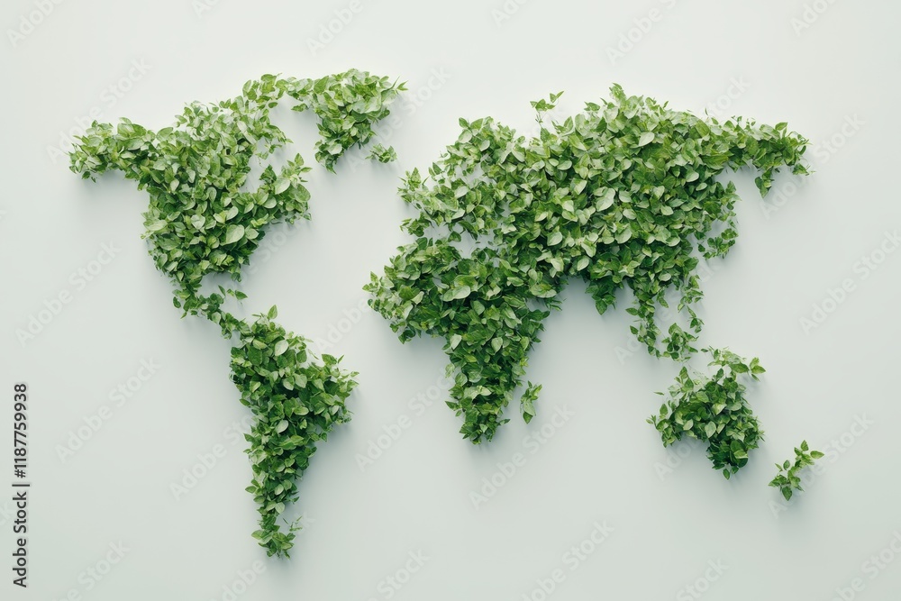 World map formed by green leaves. World map formed by green leaves.