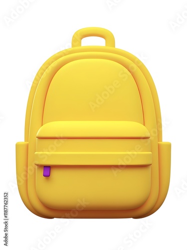 3D icon with blank white background, yellow school bag Minimalist cartoon design. 3D render object.vector stock