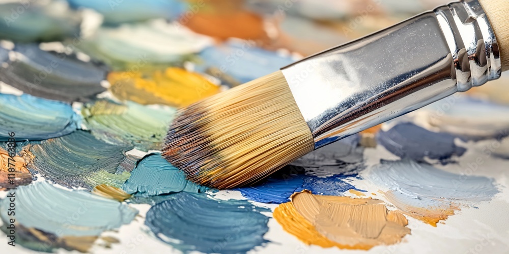 Paintbrush on artist's palette, close-up Paintbrush on artist's palette, close-up