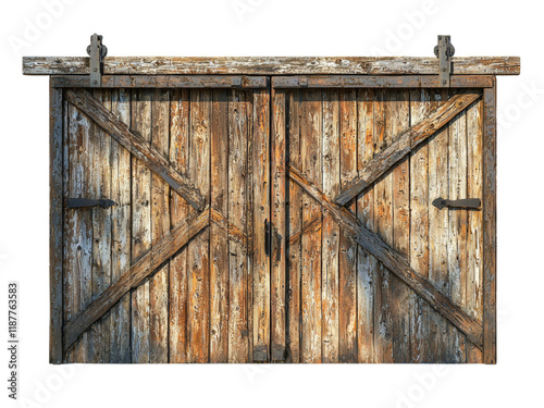 Rustic Wooden Barn Door with Weathered Texture Isolated on transparent background