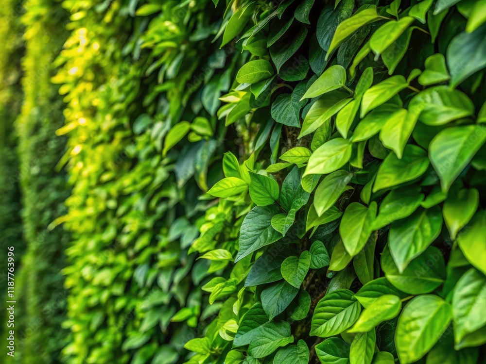 Fototapeta premium Lush Green Climbing Plant Wall, Vertical Garden, Foliage Background, Greenery Texture, Natural Wall Decor, Climbing Vines, Ivy Wall, Green Leaf Wallpaper, Plant Photography